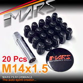 Black Mars Performance wheels M14 x 1.5 mm ultra slim 7 spline Security Lock Nuts Set 20 pcs with Key